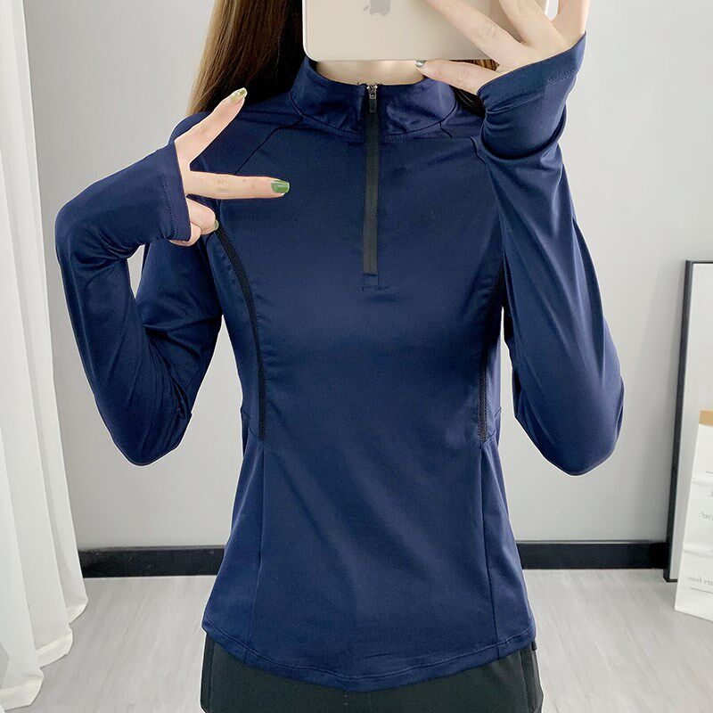 运动T恤女装f长袖2021新款立领速干衣跑步健身训练户外防晒上衣服