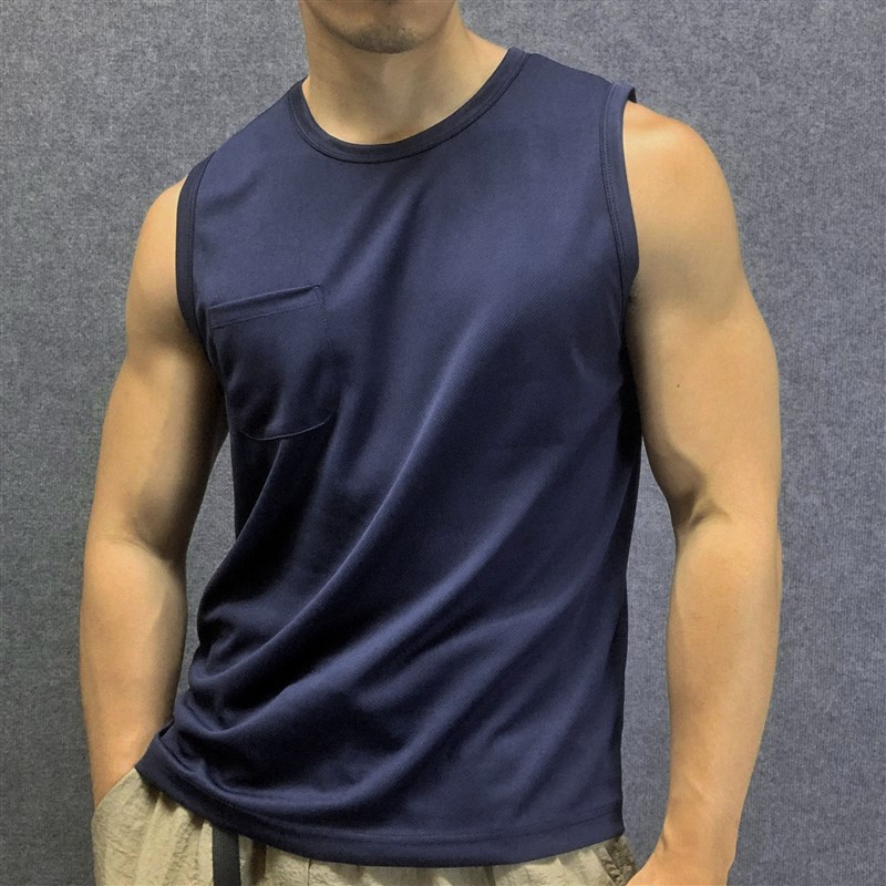 夏季24款无袖口袋坎肩运动背心男士健身肌肉速干透气跑步篮球上衣