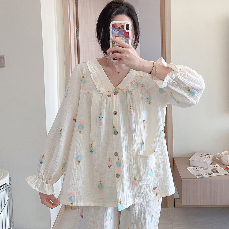孕妇睡衣月子服纯棉纱布产後春夏季薄款大尺码200斤产後哺乳家居