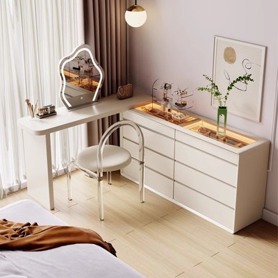 梳妆台收纳柜一体主卧室现代简约转角化妆桌斗柜轻奢高级感床尾柜