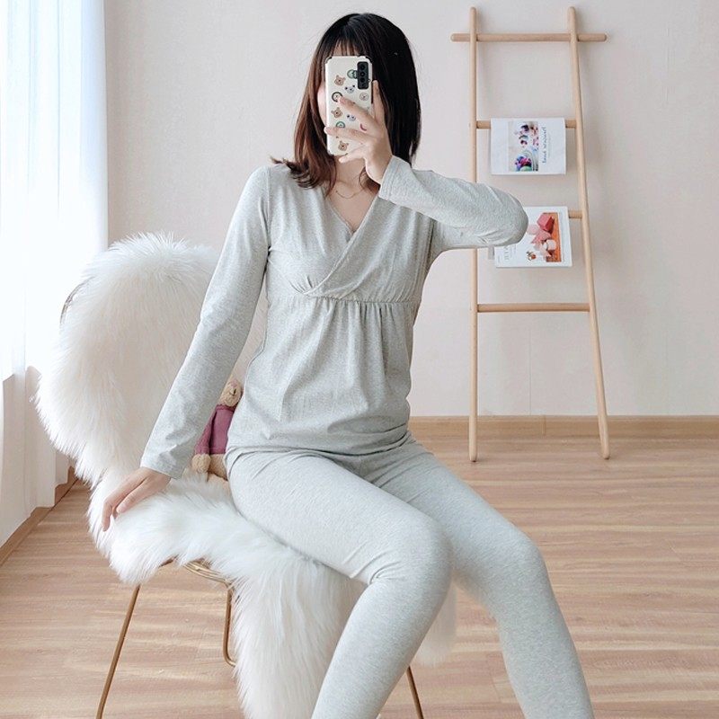 孕妇秋衣秋裤哺乳睡衣月子服秋冬怀孕期保暖内衣可调节产后喂奶衣