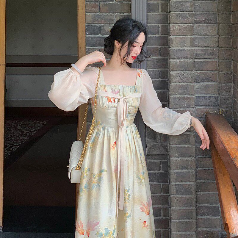 麓津自制《颐和金桂》新中式复古新款长袖旗袍款少女连衣裙子秋季
