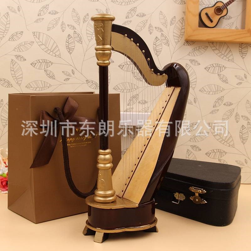 竖琴模型摆件 家居装饰品 娃娃乐器圣诞节木质工艺品生日礼物