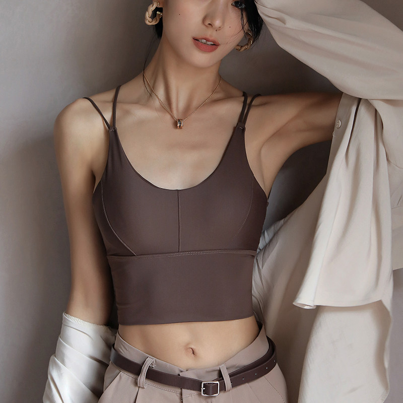 冰丝美背女外穿薄款小吊带内搭夏2021新款背心带胸垫短款打底上衣