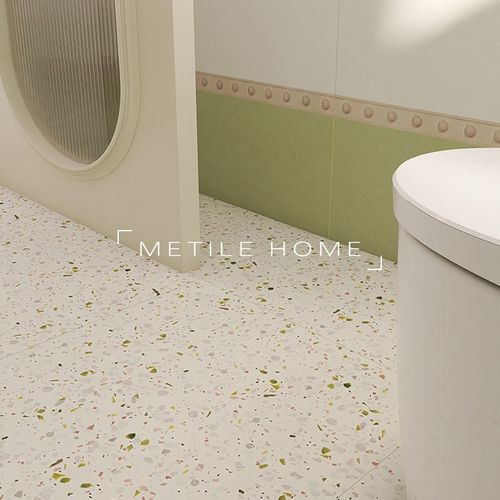 美瓷家 彩色小颗粒水磨石瓷砖600x600饭店餐厅厨房粉绿卫生间地砖