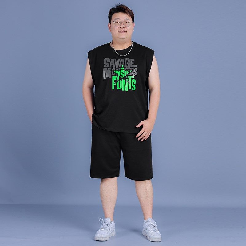 男士字母背心短裤套装加肥加大夏季薄款无袖上衣纯色短裤两件套男,男装,休闲运动套装,淘宝优惠券,粉丝福利购,淘宝优惠卷