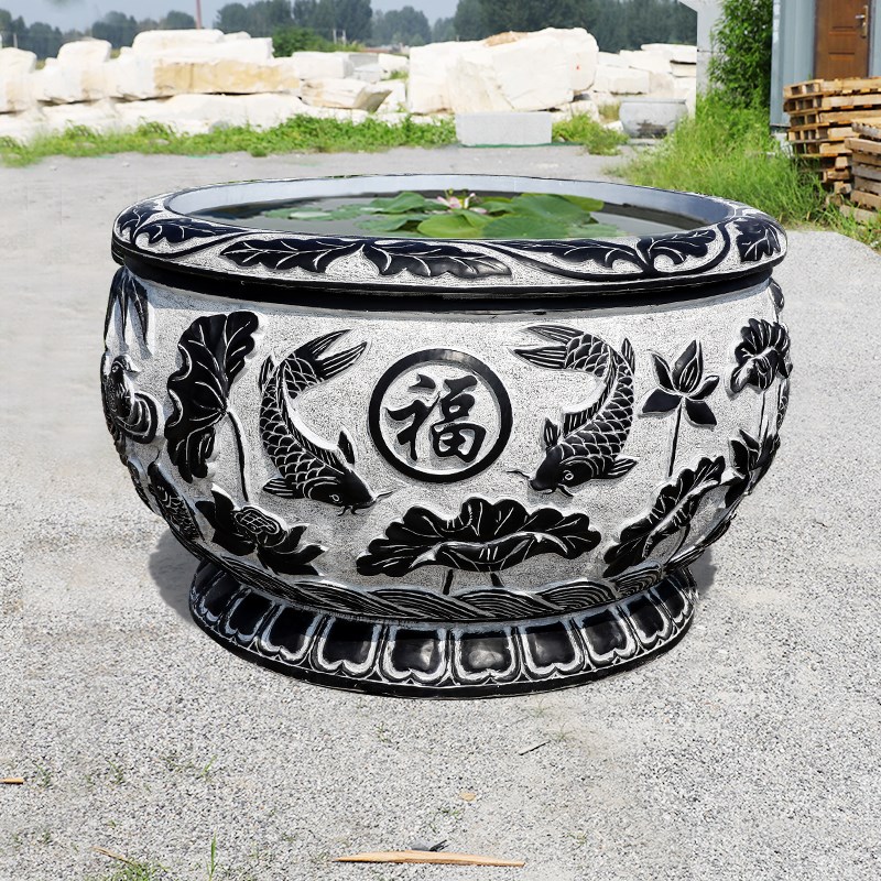 石雕鱼缸天然青石养花养鱼风水流水石缸门海招财家用水缸