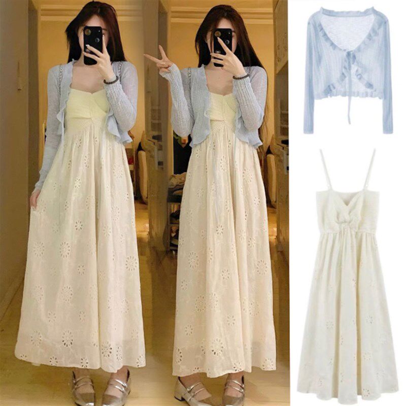 孕妇连衣裙夏季套装外出时尚温柔风气质吊带裙子高级感夏天两件套