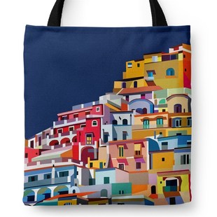 蓝色彩屋日式布包帆布包单肩自习包购物袋书包通勤包旅行袋来图定