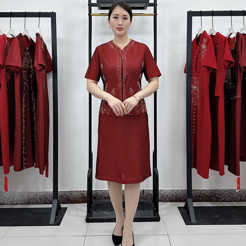 大码年轻妈妈婚礼礼服两件套高贵结婚旗袍夏季新娘喜婆婆婚宴装