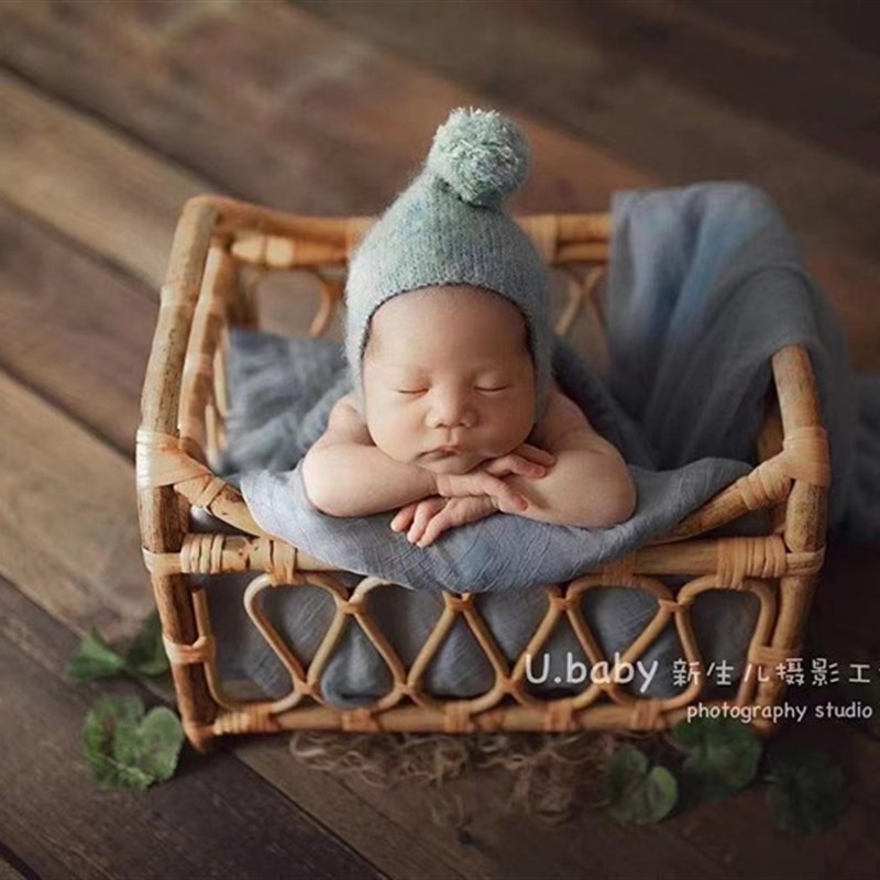 新生儿摄影帽子儿童婴幼儿宝宝拍照针织帽月子照头饰满月照相道具