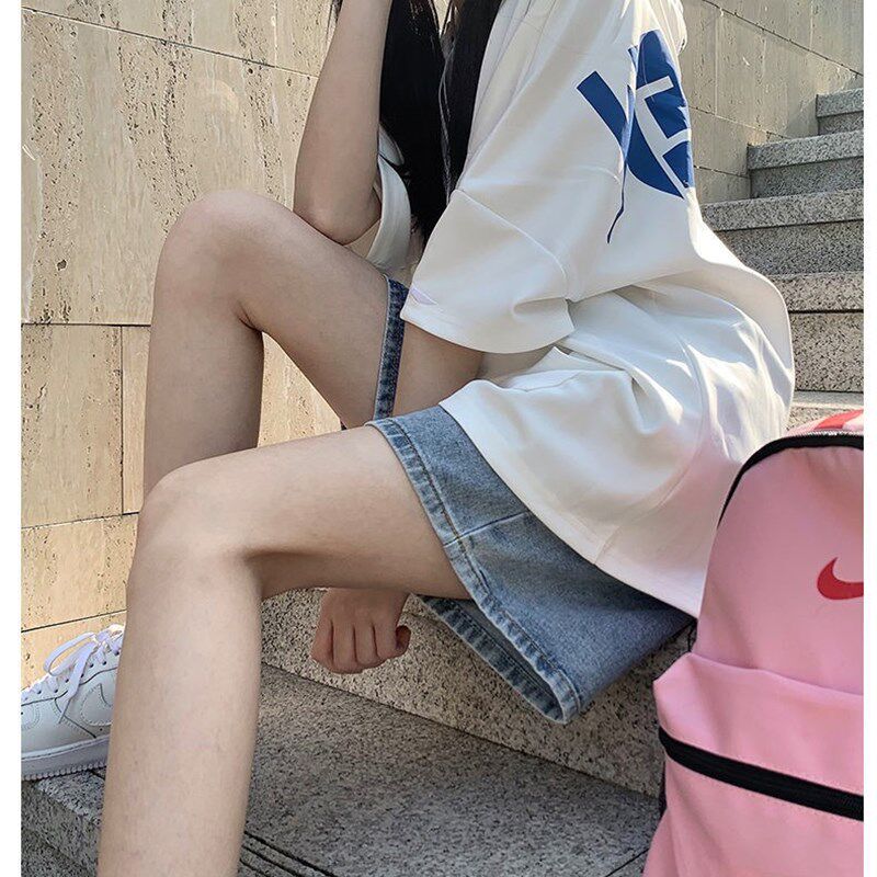 孕妇裤子夏季薄款浅色牛仔短裤托腹宽松阔腿五分裤时尚外穿中裤夏