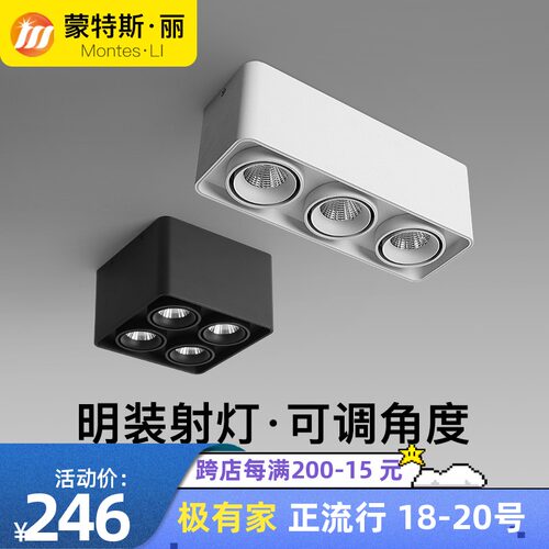 明装射灯legd三头吸顶斗胆灯筒灯四头无主灯照明客厅家用盒子方形