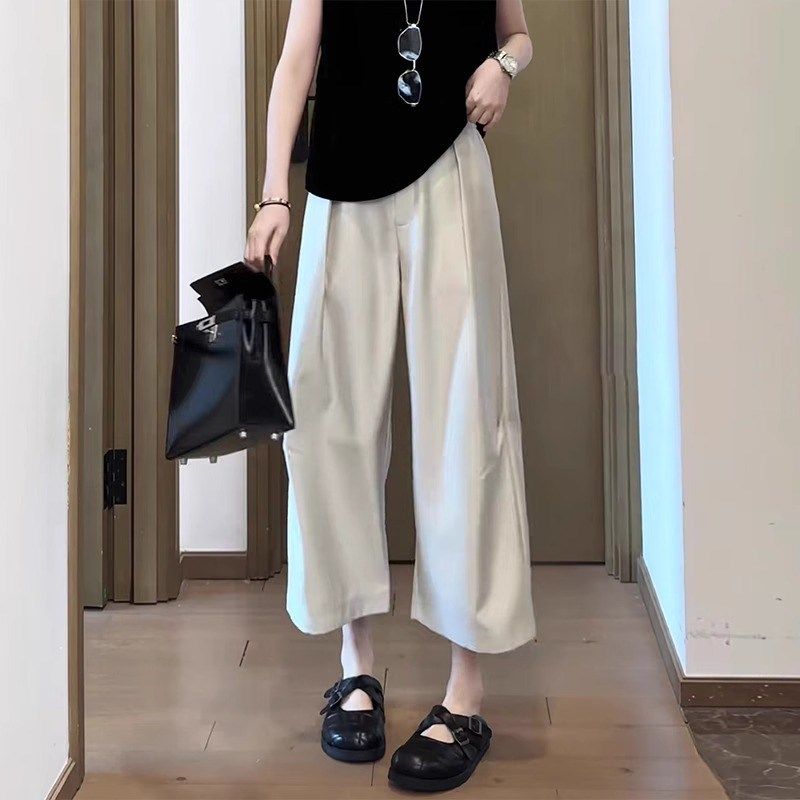 新中式国风缎面醋酸休p闲阔腿裤女夏薄款2025新款宽松直筒八分裤,女装/女士精品,大码裤装,淘宝优惠券,粉丝福利购,淘宝优惠卷