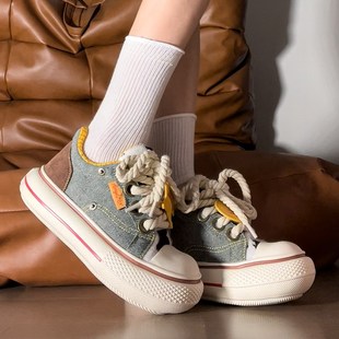 胡迪牛仔帆布鞋男女鞋秋季u休闲厚底板鞋增高丑萌大头鞋子情侣鞋