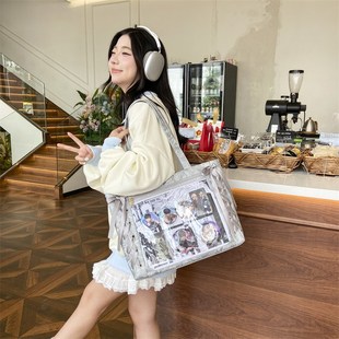 大食量蕾丝痛包单肩绿色系透明隔层谷子大肠包丝带斜挎.大容量挎