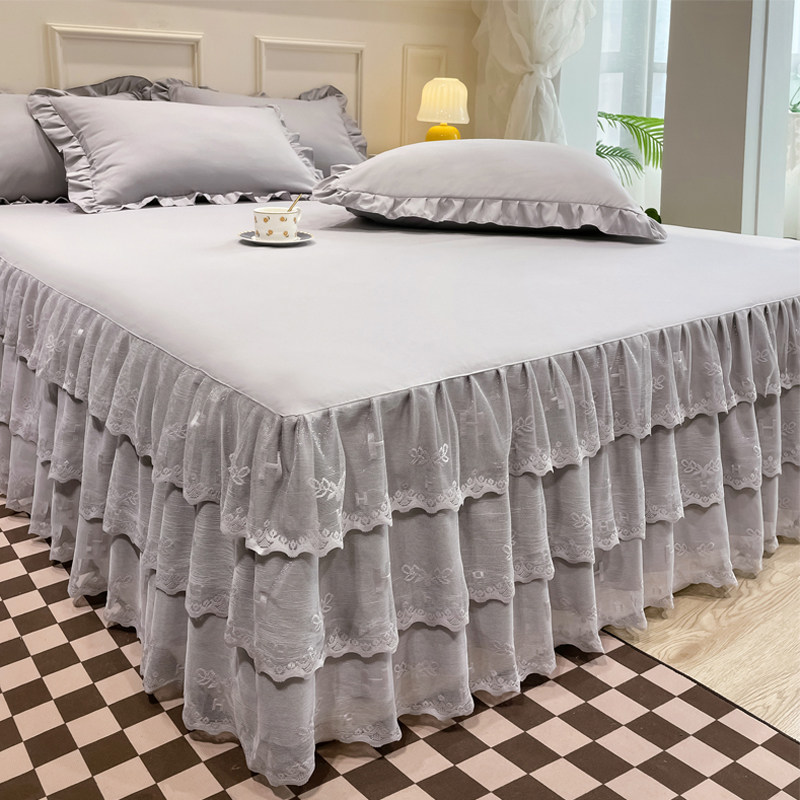2022新款防尘蕾丝床裙床罩单件x公主风花边床套1.5米1.8防滑保护,床上用品,床裙,淘宝优惠券,粉丝福利购,淘宝优惠卷