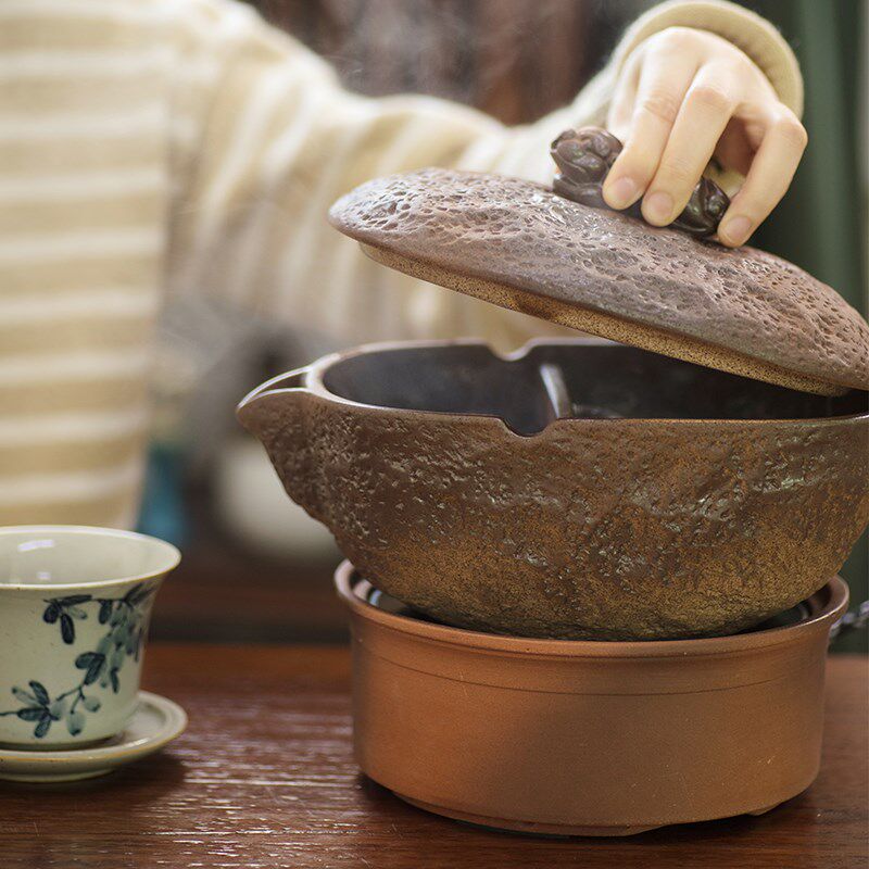 带盖煮茶锅茶汤分离古法r煮茶壶白茶花果茶家用陶瓷煮锅带勺煮茶