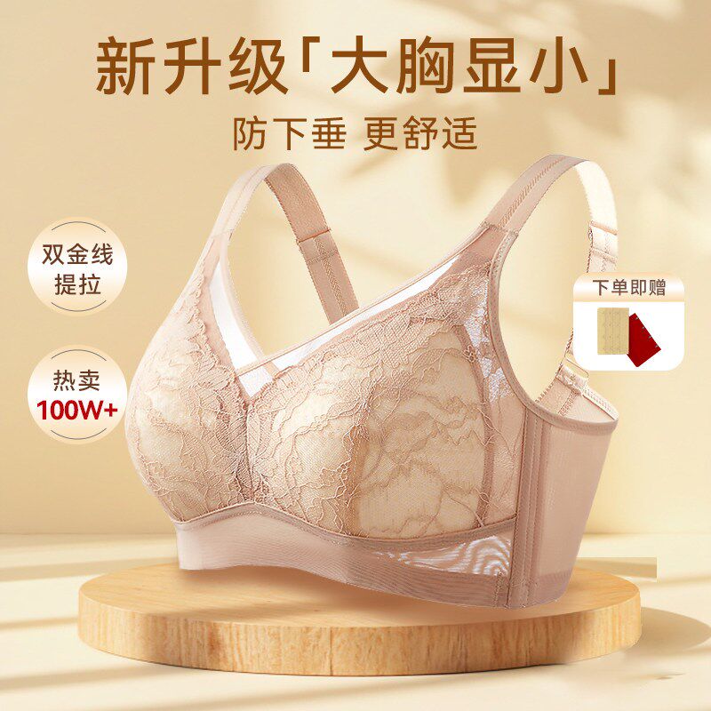 新款双线提e拉大胸显小收副乳文胸稳固大码防下垂不跑杯内衣