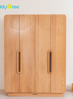 全实木儿童衣柜榉木全双门衣橱现代大容量收纳储物整墙Z柜上柜对