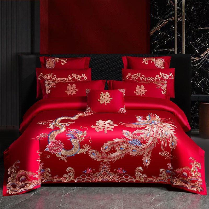 中式龙凤结婚四件套大红色刺绣被套婚房P喜被婚庆床上用品,床上用品,婚庆床品套件,淘宝优惠券,粉丝福利购,淘宝优惠卷
