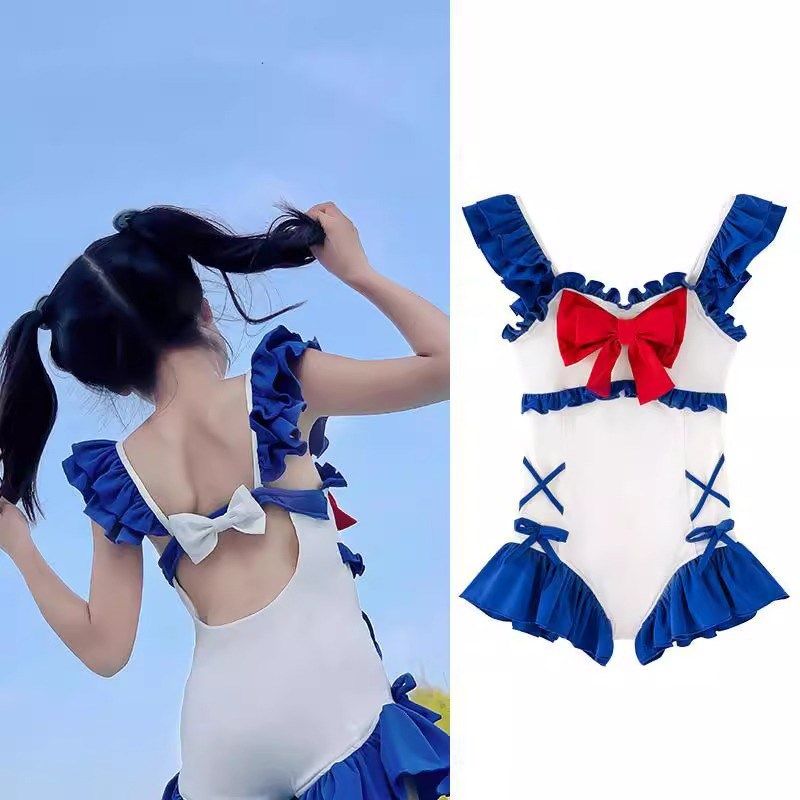 洋气泳衣儿童h连体三角游泳衣女孩夏装新款宝宝小童公主风温泉泳