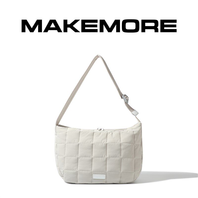 Makemore单肩包男款夏季女方格衍F缝拉链大容量流浪托特斜跨手提