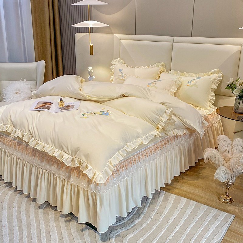 欧式网红款床裙四件套全棉刺绣花边被套被O罩床套床罩床上用品,床上用品,酒店床品套件,淘宝优惠券,粉丝福利购,淘宝优惠卷