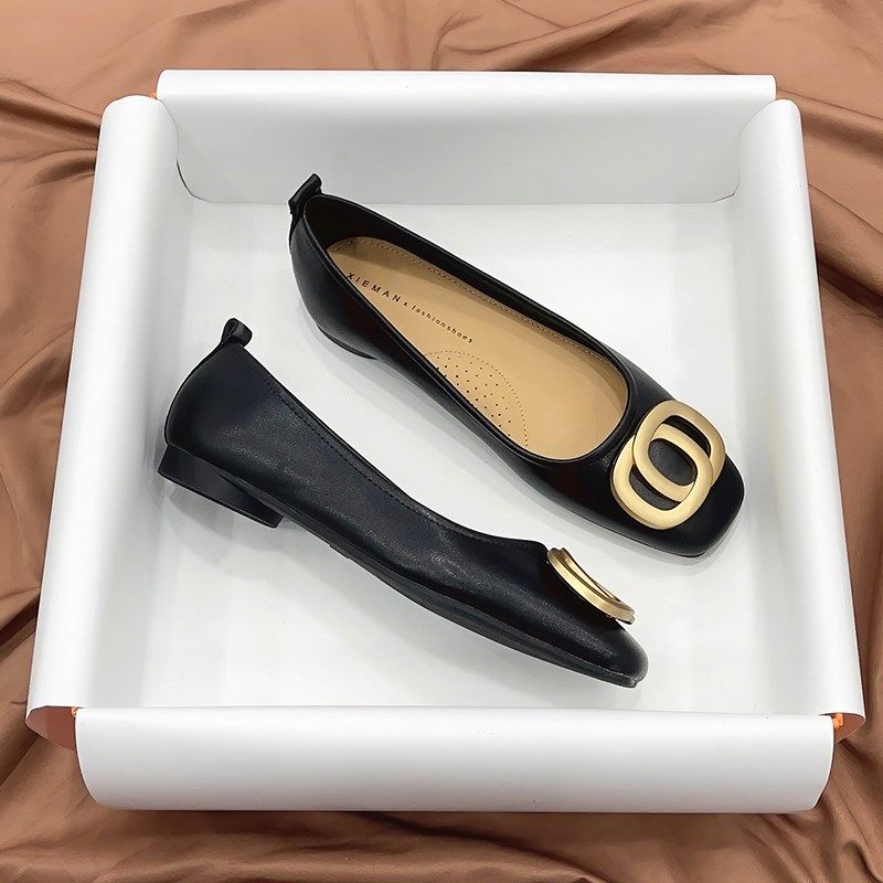 法式小众方头平底单鞋女软底豆w豆鞋2024春秋软皮仙女温柔晚晚瓢,女鞋,浅口单鞋,淘宝优惠券,粉丝福利购,淘宝优惠卷