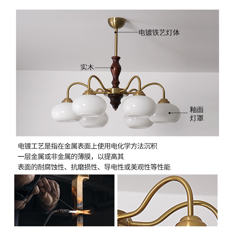 美式复古风餐厅书房卧室柿子吊灯侘寂中古vintage田园实木客厅灯