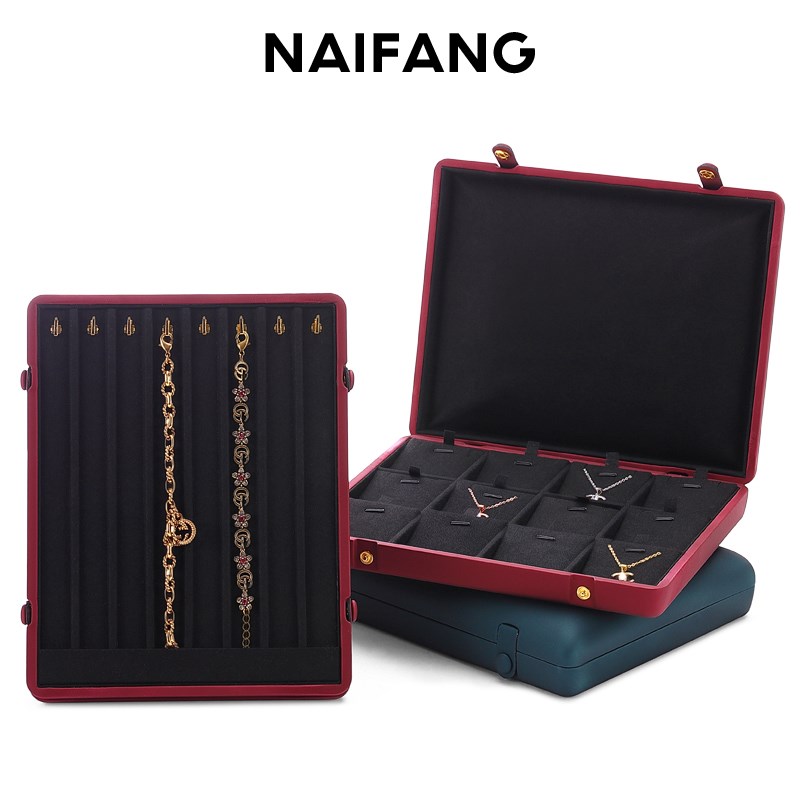 乃芳项链收纳盒深蓝色按扣珠宝首饰盒戒指项链展示盒饰品包装礼盒