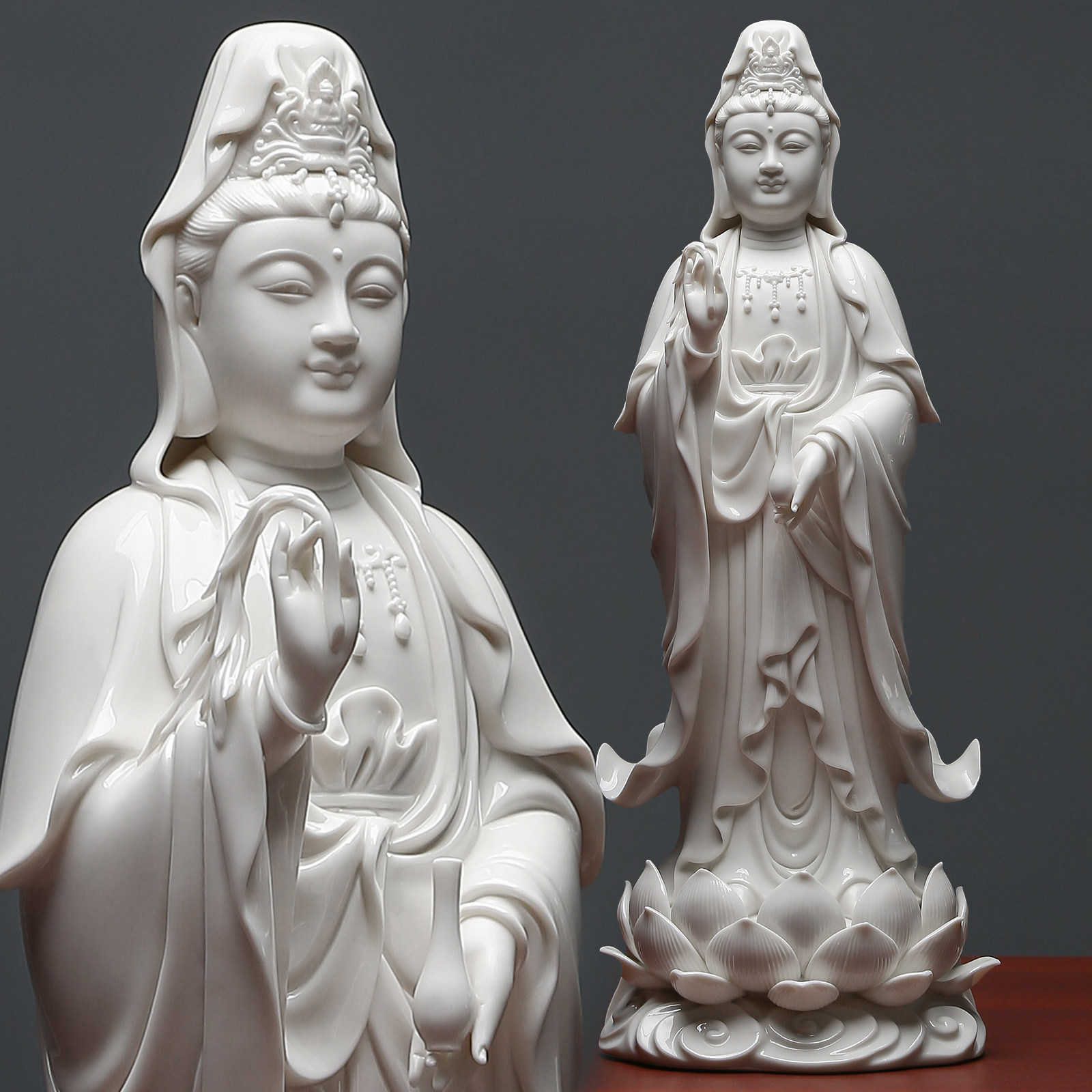 黼山堂陶瓷观音菩萨佛像供奉摆件家居装饰白瓷工艺品客厅桌面摆设