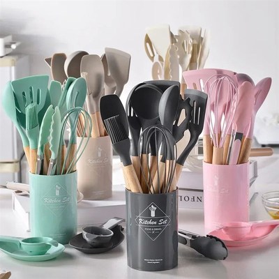 12PCS Foeod Grade Silicone Kitchen Cookware Utensils Turner