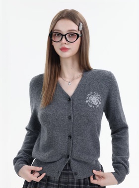 Mardi慵懒风羊毛针织开衫25秋新款轻奢刺绣女士休闲上衣毛衣外套