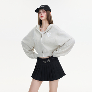 Mardi韩系经典短款连帽卫衣25春秋新款简约百搭开衫纯色休闲外套