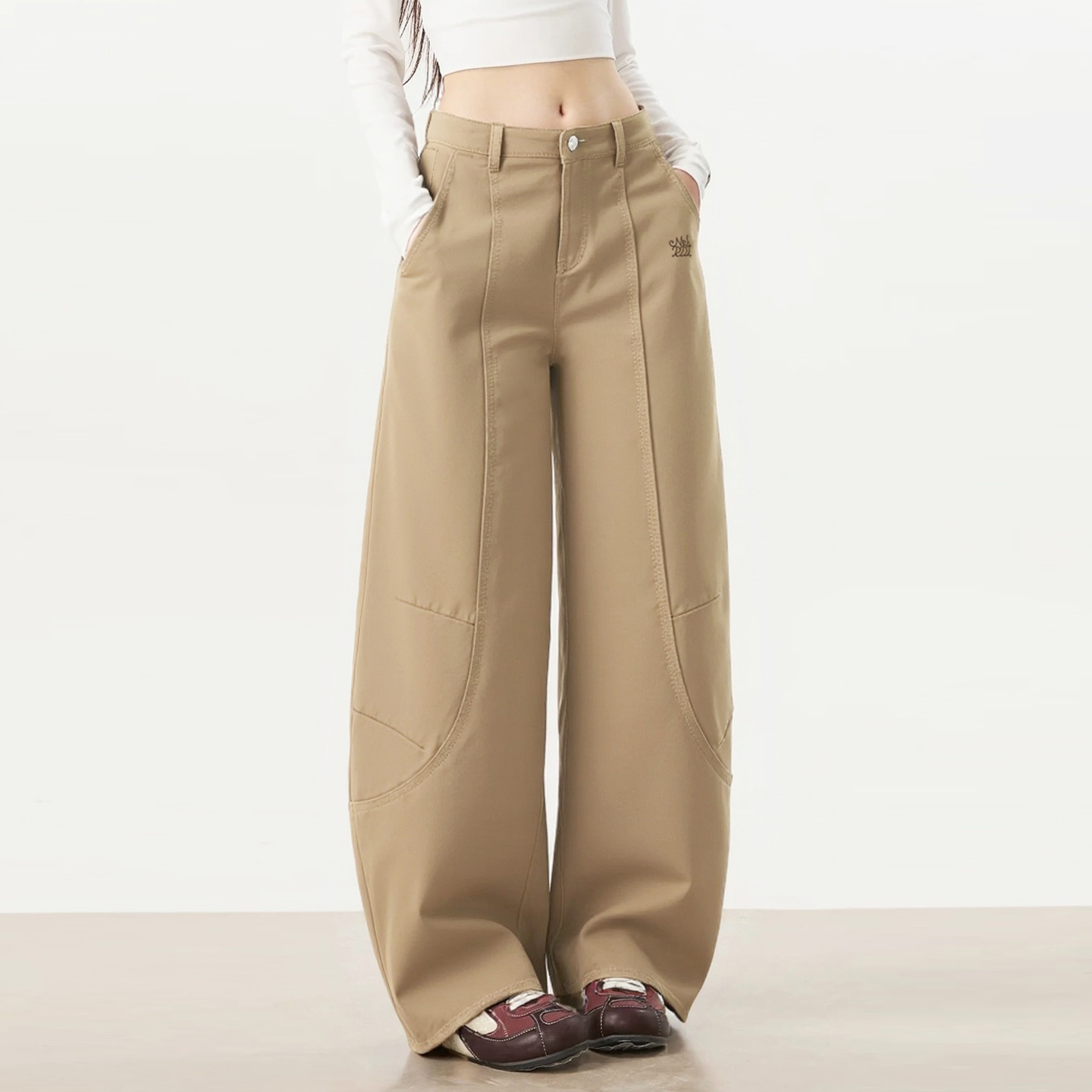 Mardi韩版高腰工装弯刀裤