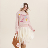 保暖圆领毛衣纯色提花刺绣雏菊长袖 Mardi秋冬女装 25新款 针织上衣