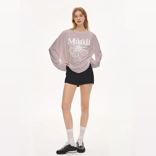 Mardi韩版圆领雏菊印花长袖T恤