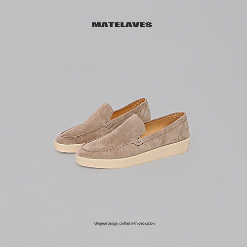 MATELAVES 复古老钱风反绒皮乐福鞋男高级感厚底增高一脚蹬豆豆鞋