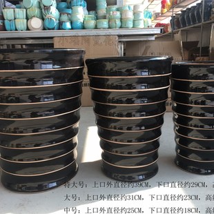 黑白色螺纹特大号高筒陶瓷花盆散尾D葵绿萝发财树凤尾松金钱树
