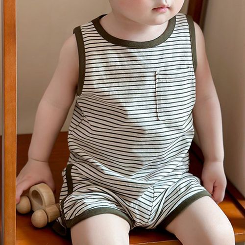 【条纹主义】f夏季儿童清爽撞色背心套装宝宝无袖上衣短裤轻薄百