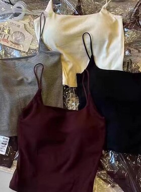 2024秋c冬26100珍珠蛋白磨毛背心女细肩带65100一体式带胸垫吊带