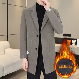 男装 L中长款 毛绒呢子外 领双面尼加厚风衣秋冬季 羊毛呢大衣男西装