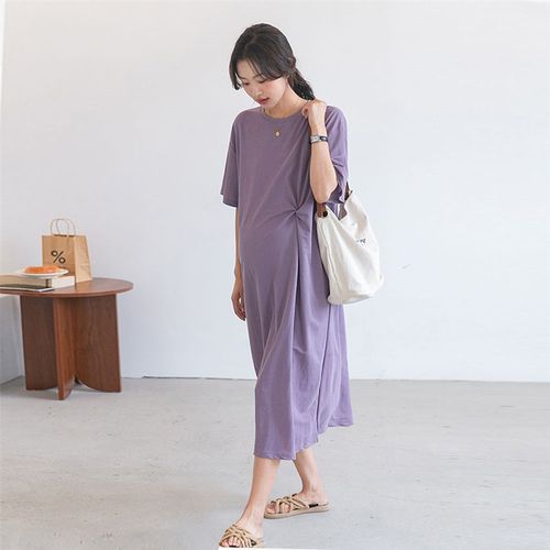 懒人裙~孕妇装夏季铜氨丝连衣裙过膝大码宽M松薄款孕期长款T恤裙