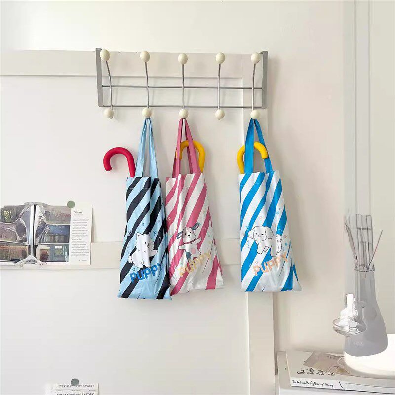 新款8骨手开卡通图案弯柄手柄太阳伞防晒折叠设计感可爱遮阳雨伞