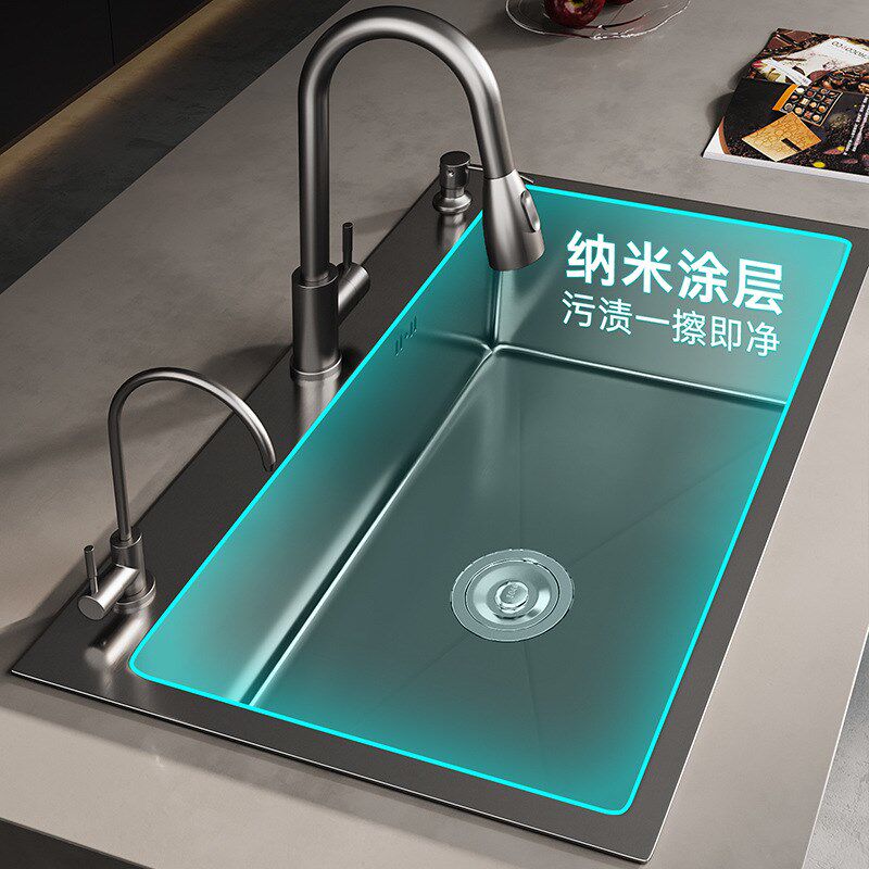 轻奢加厚手工大单槽洗菜盆不锈钢水槽厨房台下盆洗碗池洗手盆套装