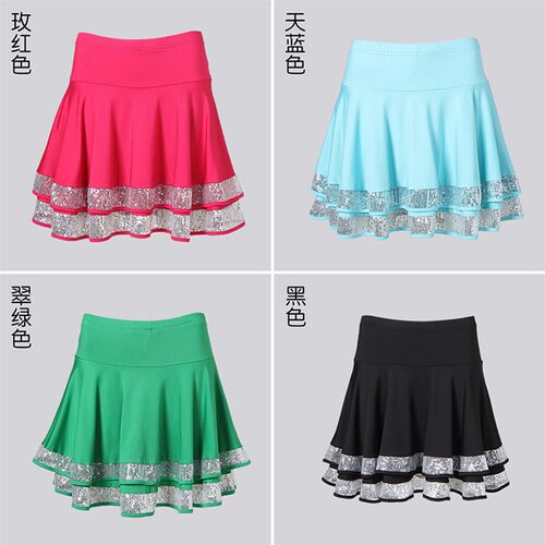 新款广场舞服装裙子夏q季舞蹈半身裙牛奶丝跳舞演出短裙拉丁舞裙