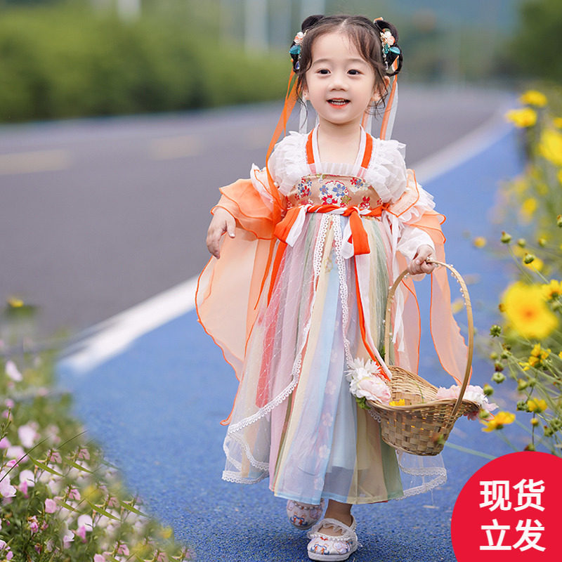 女童汉服秋装2022新款小女孩国庆古风超K仙连衣裙幼童古装雪纺襦