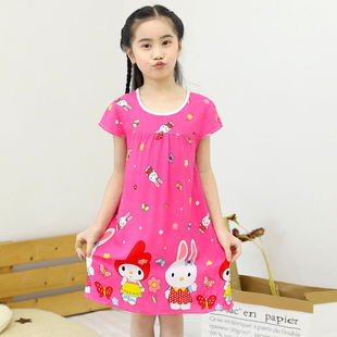 夏季 儿童睡衣女孩绵绸家居服公主裙3U579岁薄 女童睡裙棉绸短袖