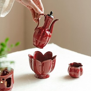 赭梦红国潮手执壶汤n瓶酒壶家用轻奢高档中式 宋代陶瓷茶壶功夫茶